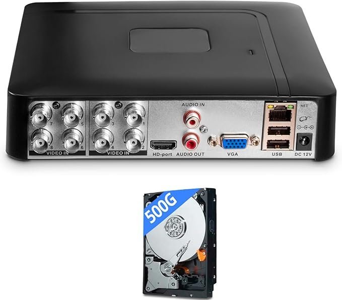 Fuers 1080P 8 Channel DVR for Security Camera,H.265+ Security 8CH Surveillance Digital Video Recorder with 500G Hard Drive,Hybrid 5-in-1 AHD/TVI/CVI/CVBS/IP CCTV DVR, Motion Detection,Remote Access