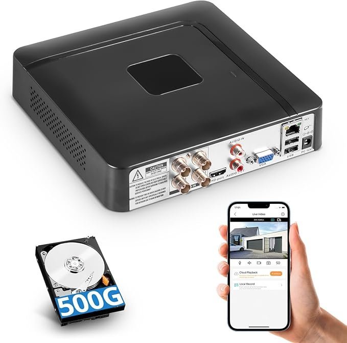 Fuers 5MP 4 Channel DVR with 500G HDD for Home Security Camera System with AI Human Detection, Hybrid 6-in-