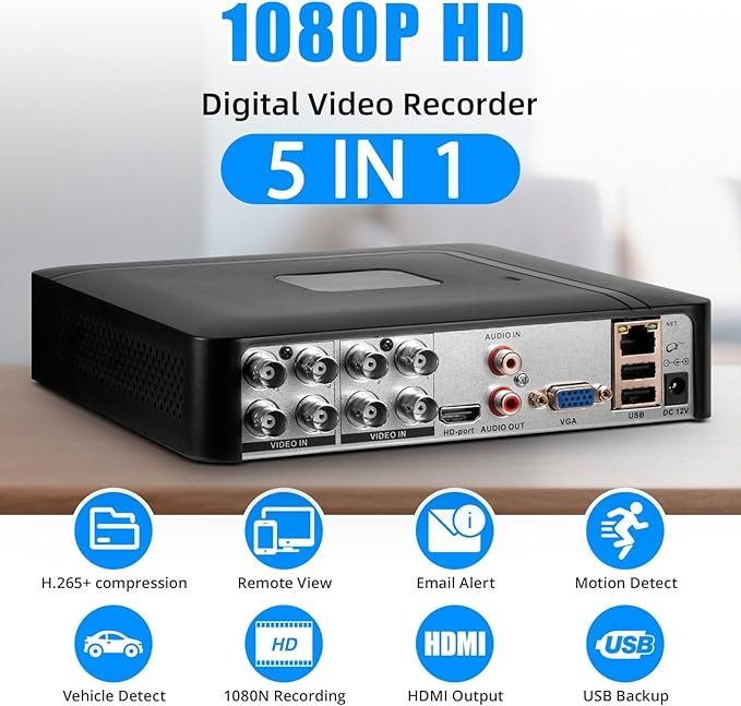 Fuers 1080P 8 Channel DVR for Security Camera,H.265+ Security 8CH Surveillance Digital Video Recorder with 500G Hard Drive,Hybrid 5-in-1 AHD/TVI/CVI/CVBS/IP CCTV DVR, Motion Detection,Remote Access - Image 2